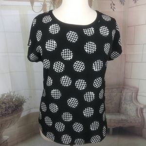 Pleione Black & White Circle Blouse EUC